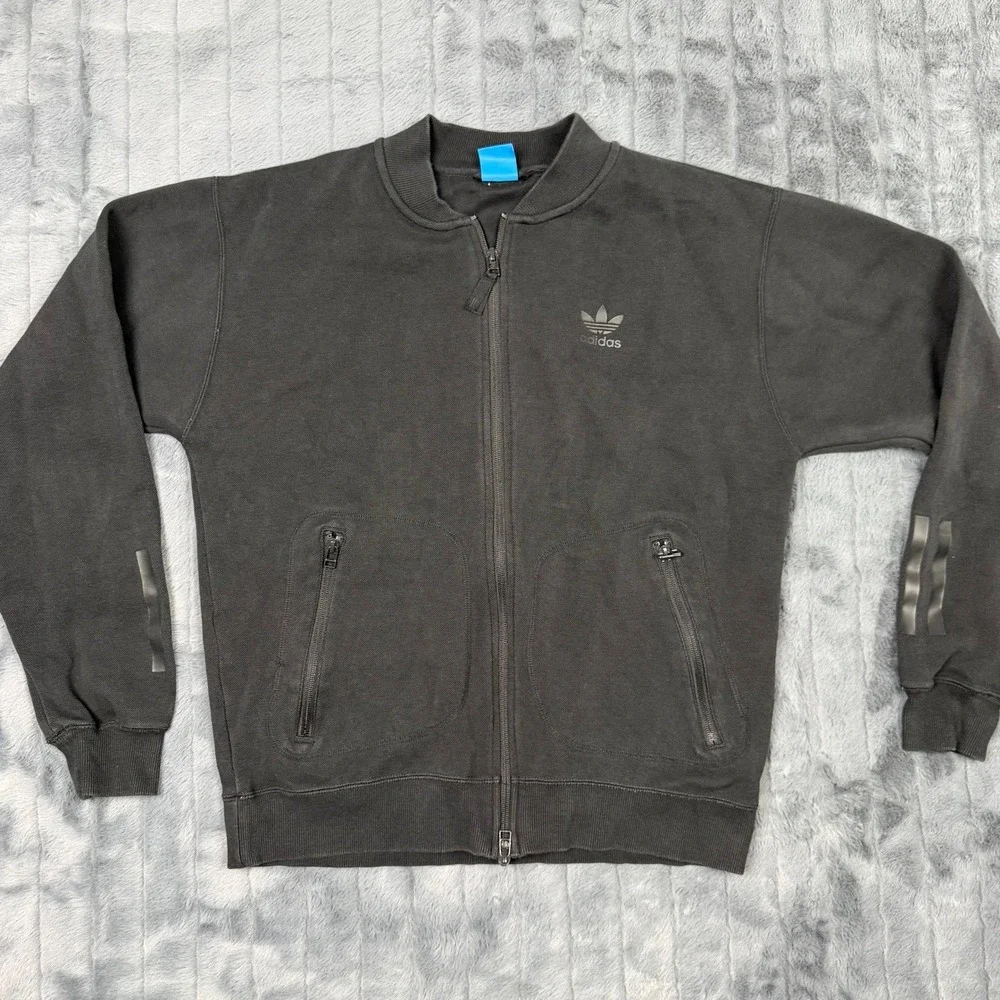 Adidas Originals Mens Full Zip Bomber Sweatshirt Black Trefoil BK0520 Medium